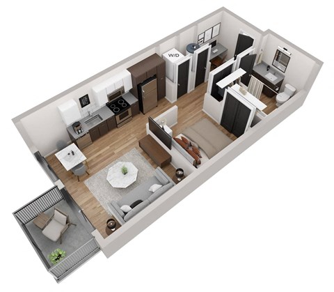a floor plan of a small apartment with a kitchen and living room